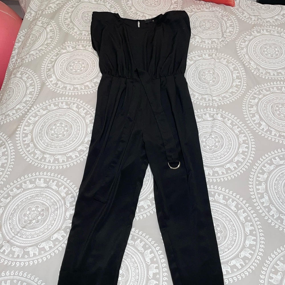ASOS Design Size 10 Black Romper Jumpsuit with belt and shoulder pads